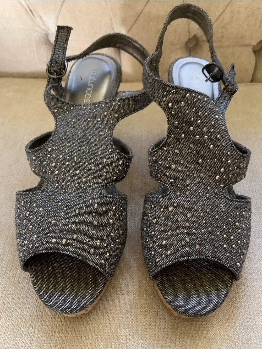 Maurices Black Wedge Sandals with Stud Accents